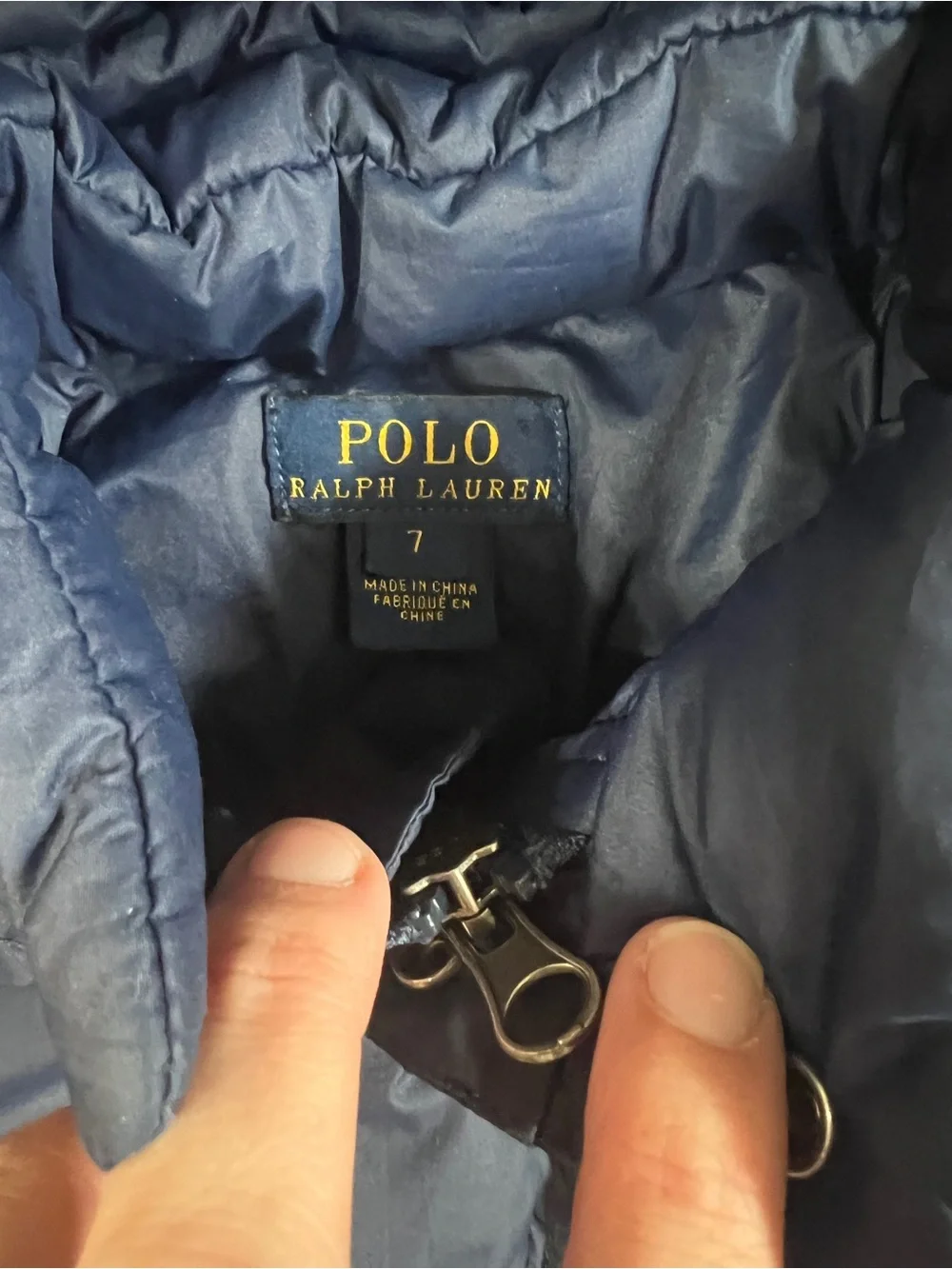 Polo Ralph Lauren Jacket Kids size 7 Blue Duck Down Puffer Coat Detachable Hood